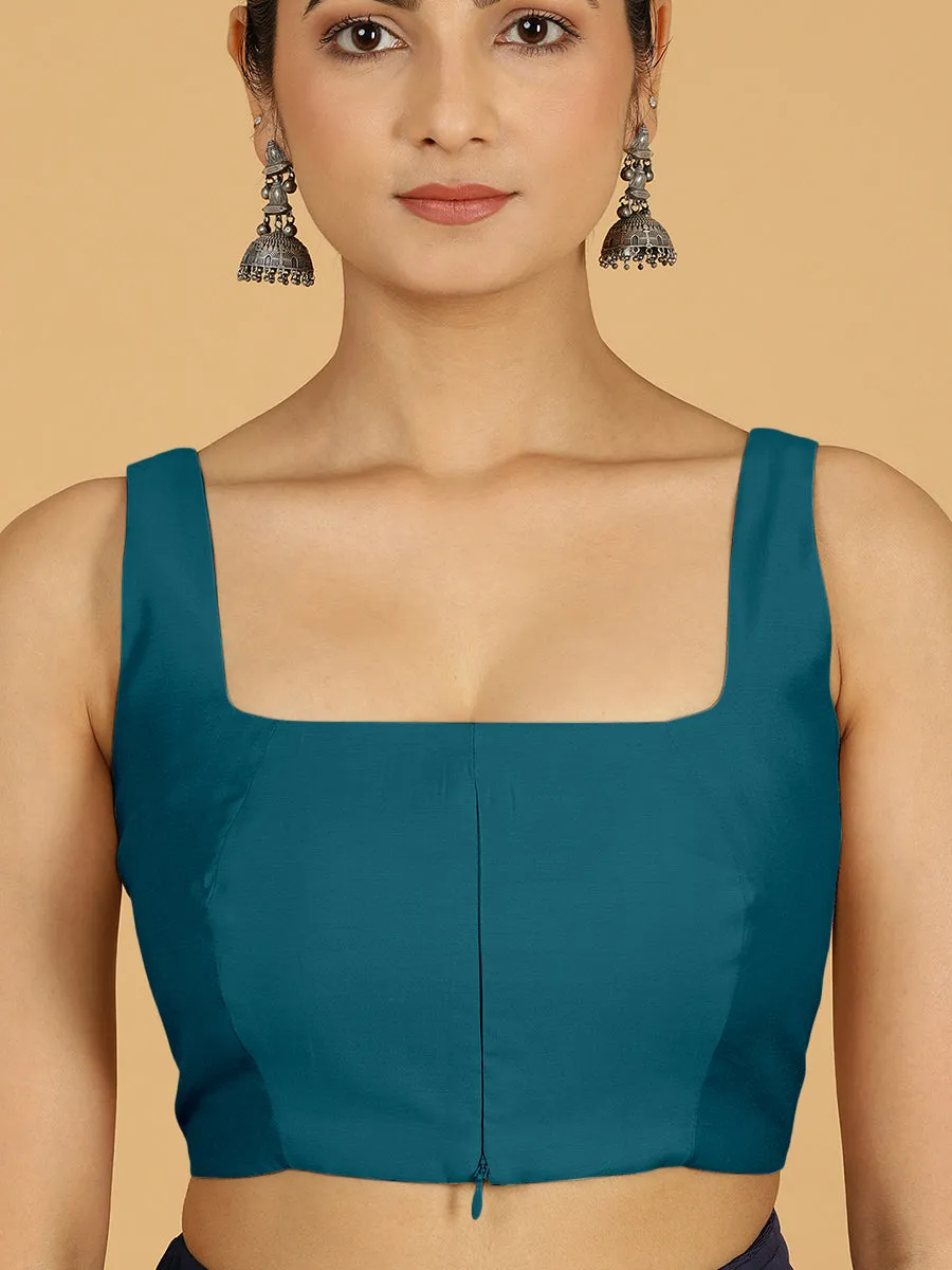 Kasturi x Rozaana | Sleeveless Saree Blouse in Crystal Teal