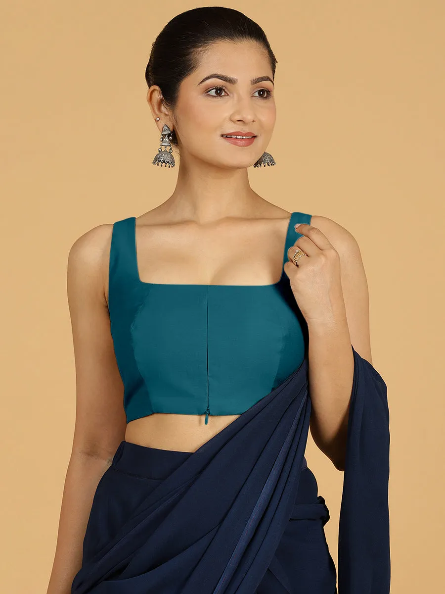 Kasturi x Rozaana | Sleeveless Saree Blouse in Crystal Teal