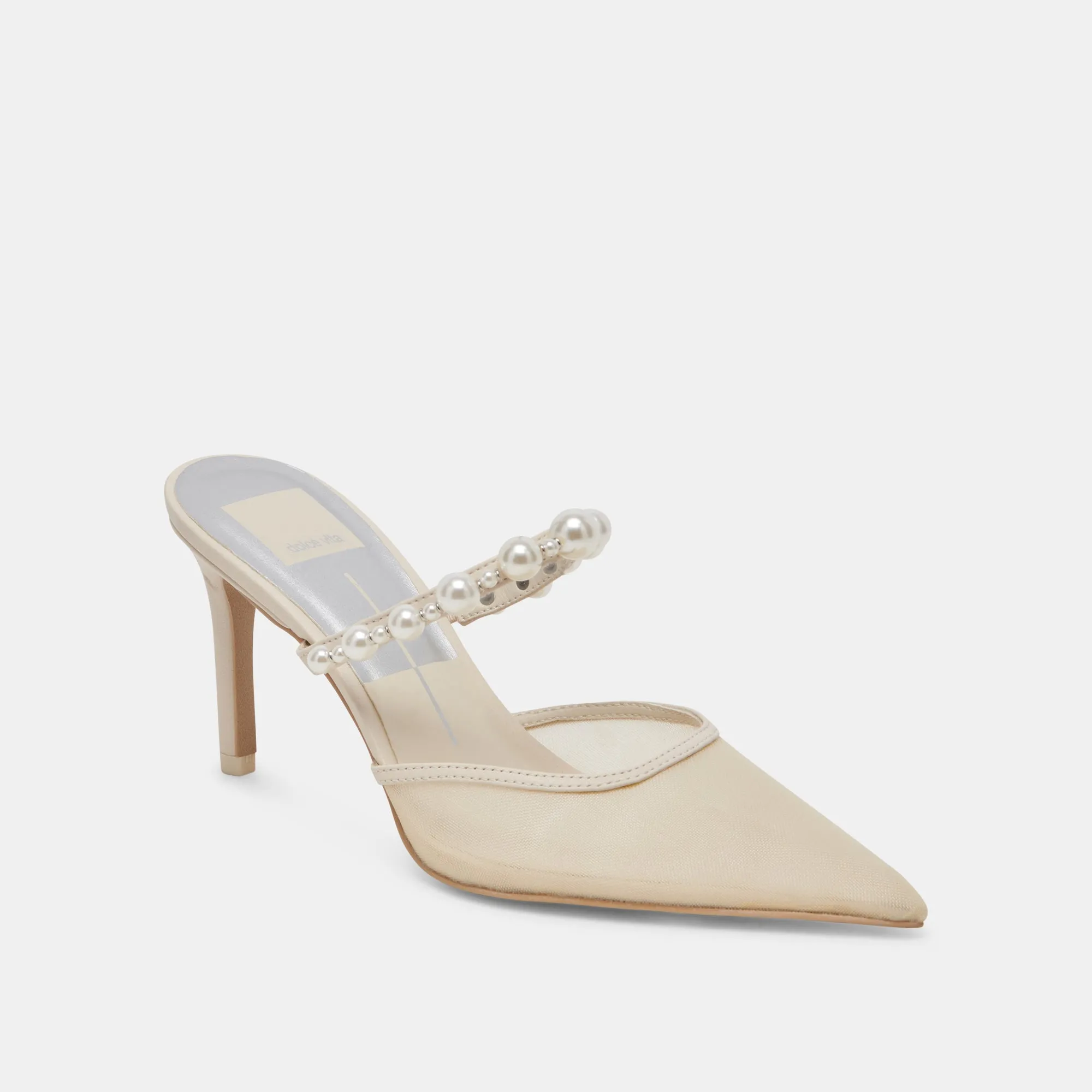 KAYSIE PEARL HEELS IVORY MESH