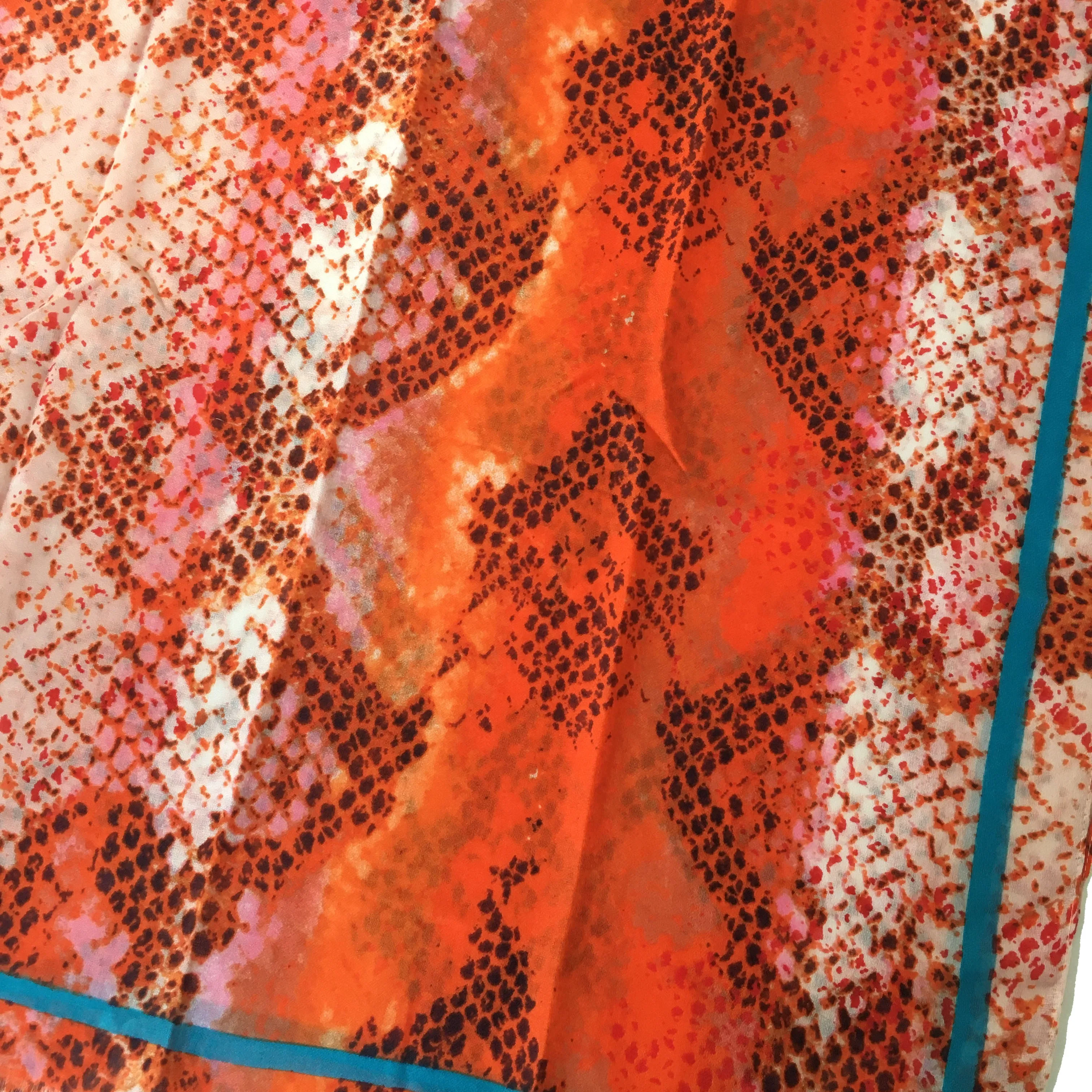 LARGE ORANGE SNAKESKIN PRINT SHAWL SCARF WITH STRIPE