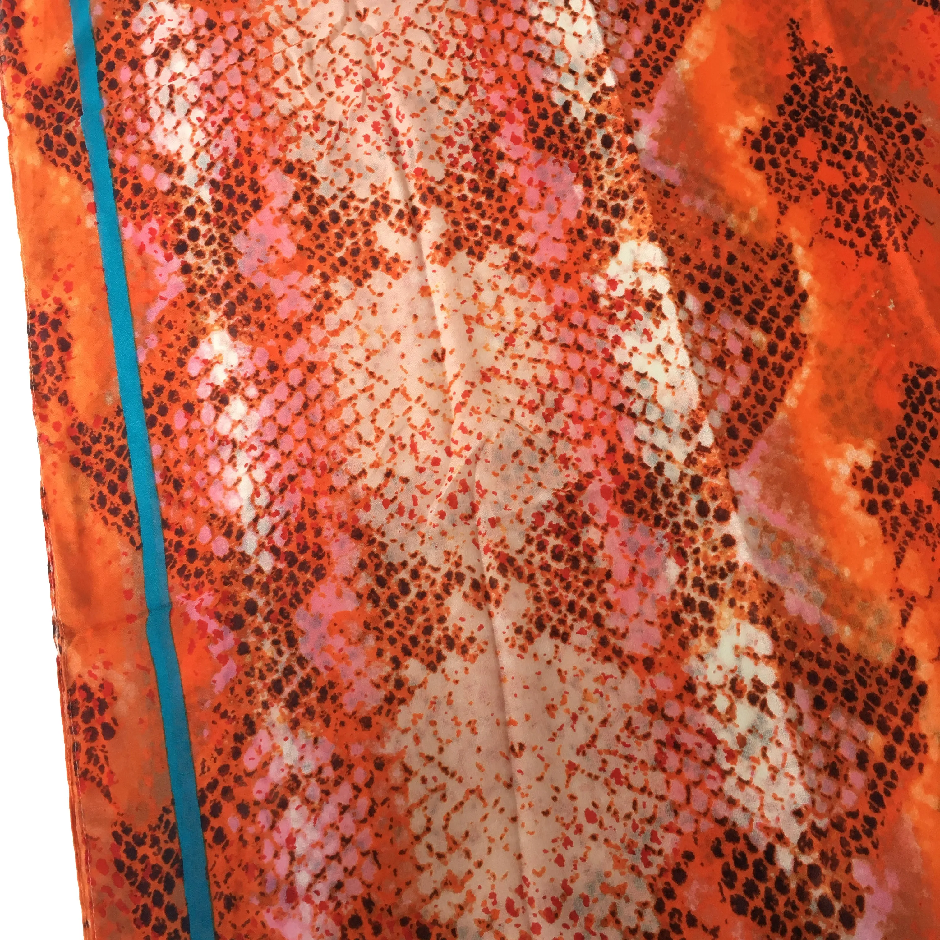 LARGE ORANGE SNAKESKIN PRINT SHAWL SCARF WITH STRIPE