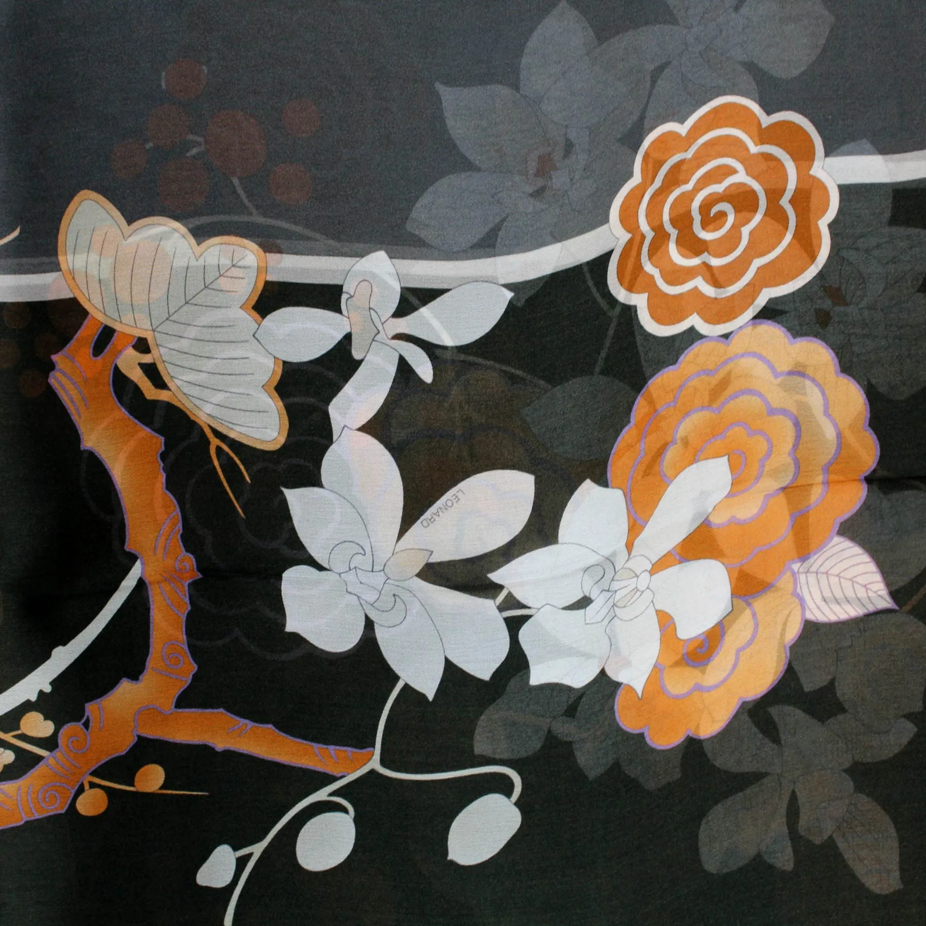 Leonard Paris Scarf Black Brown Floral - Chiffon Silk Shawl