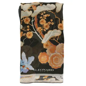 Leonard Paris Scarf Black Brown Floral - Chiffon Silk Shawl