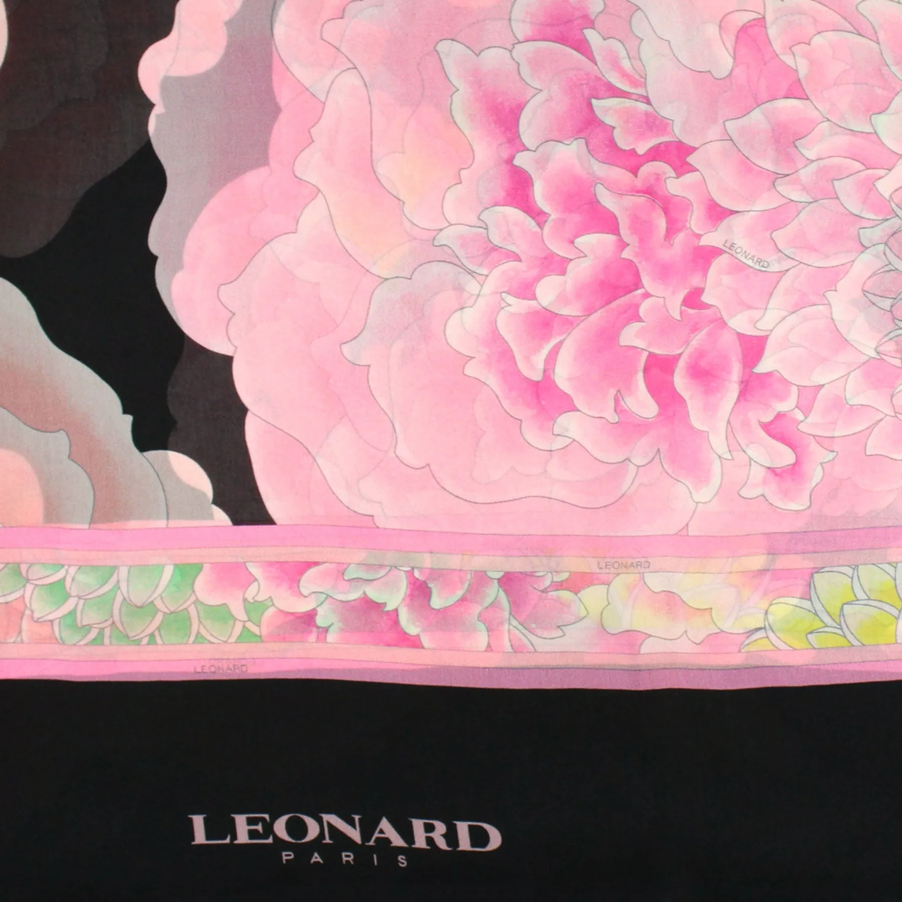 Leonard Paris Scarf Black Pink Floral - Chiffon Silk Shawl