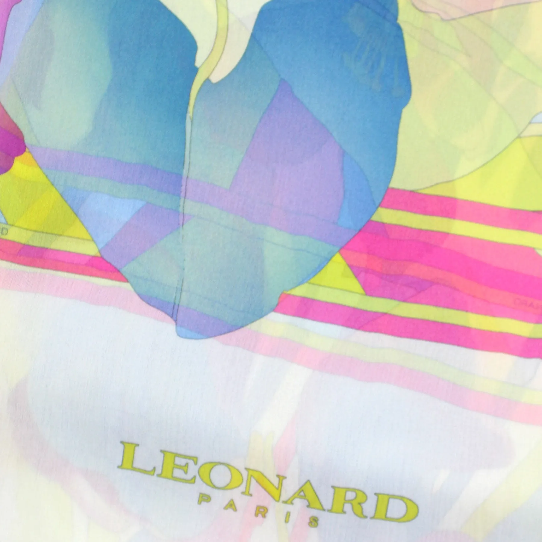 Leonard Paris Scarf Yellow Blue Pink Floral Design - Chiffon Silk Shawl