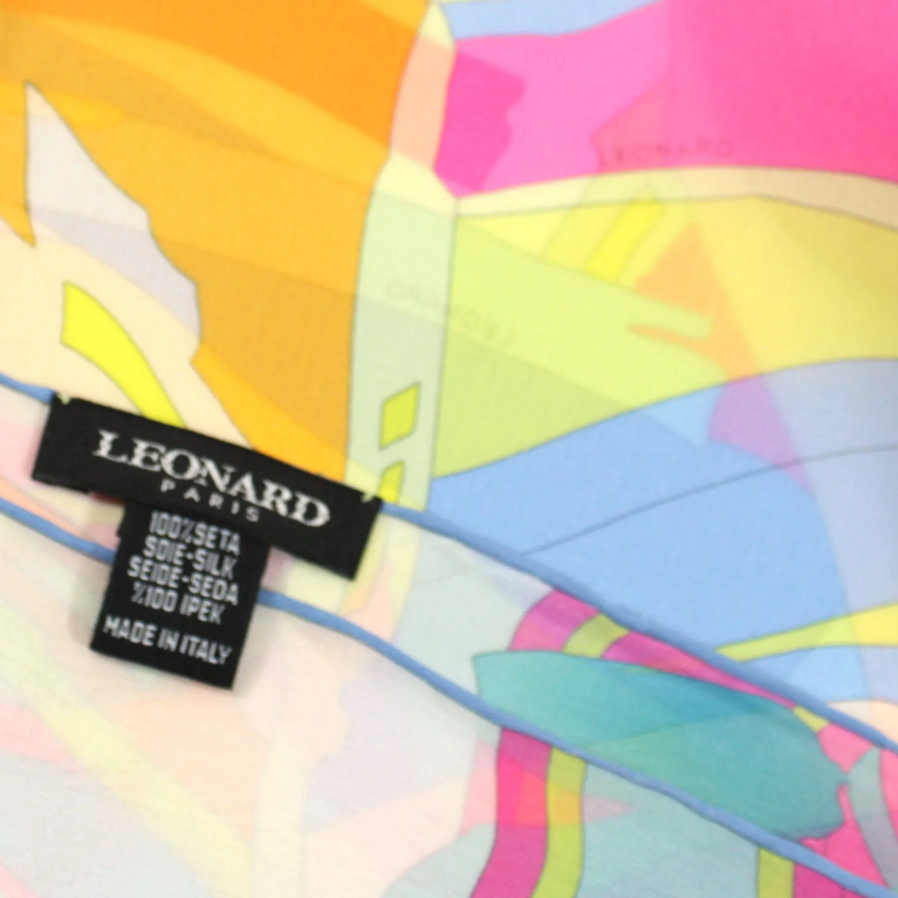 Leonard Paris Scarf Yellow Blue Pink Floral Design - Chiffon Silk Shawl