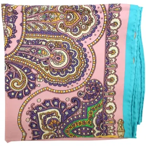 Mantero Scarf Pink Aqua Ornamental - Twill Silk Foulard