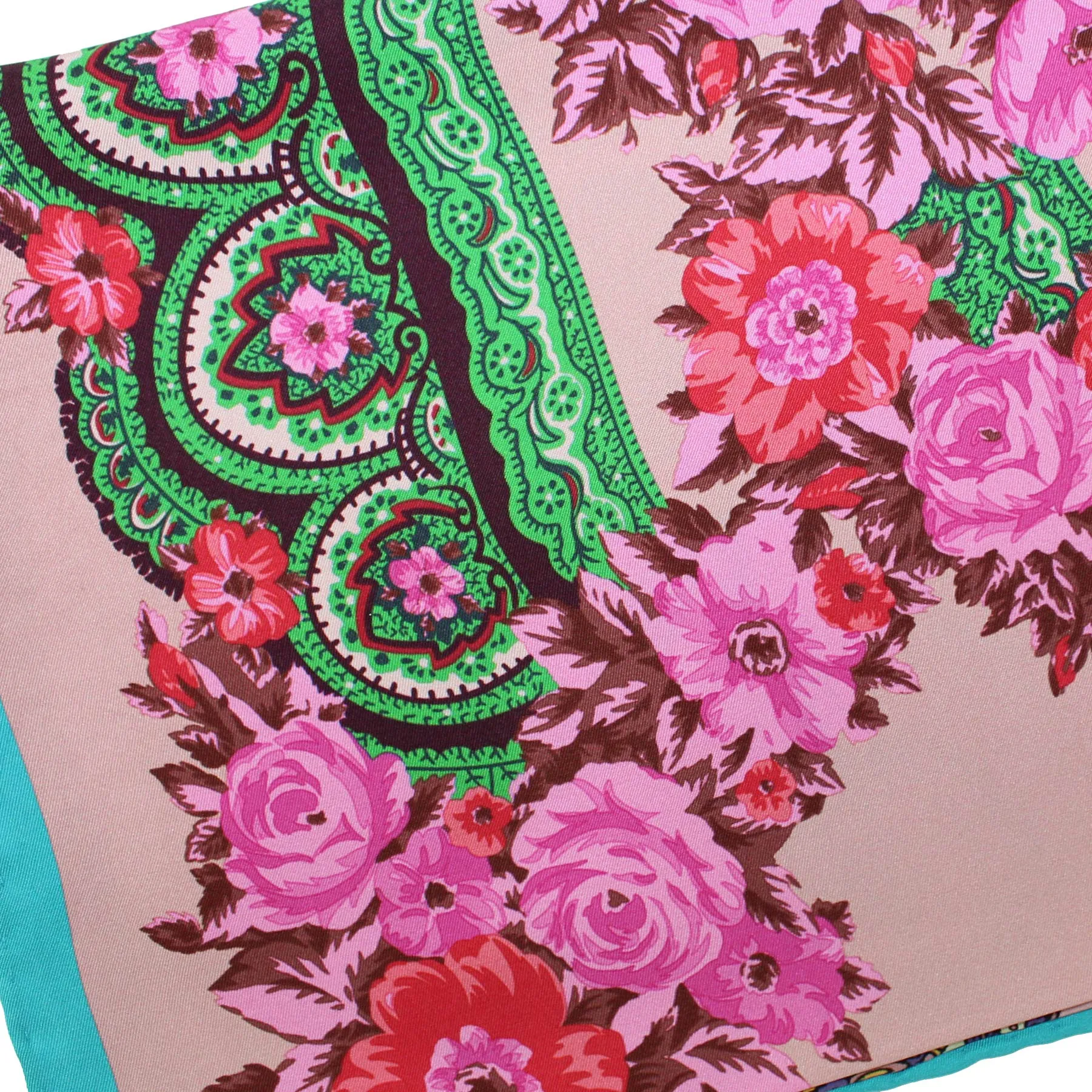 Mantero Scarf Pink Aqua Ornamental - Twill Silk Foulard