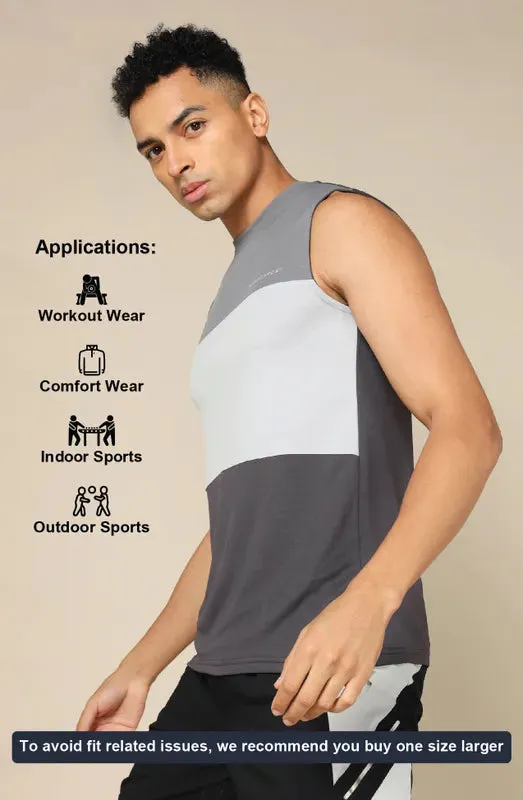 Men Colorblock Slim Fit Crew Neck Innerwear Vest with TECHNO COOL 