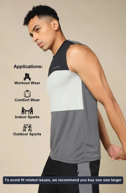 Men Colorblock Slim Fit Crew Neck Innerwear Vest with TECHNO COOL 