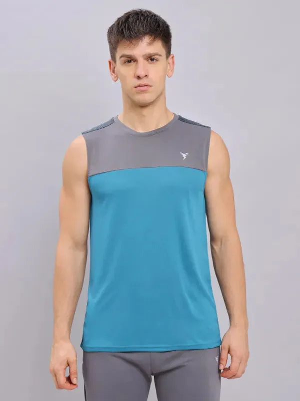 Men Colorblock Slim Fit Crew Neck Innerwear Vest with TECHNO COOL 