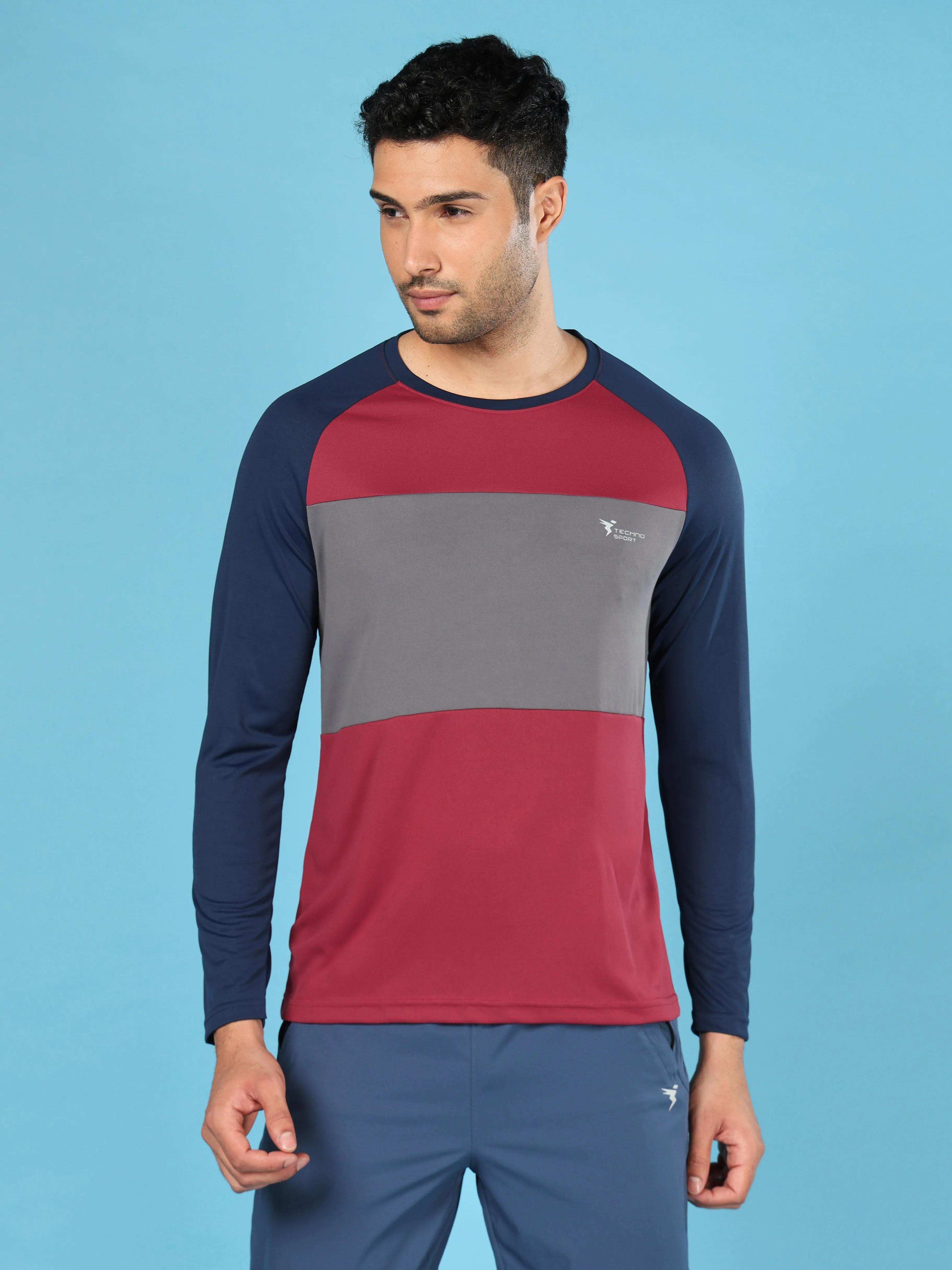 Men Colorblock Slim Fit Crew Neck T-shirt with TECHNO COOL 