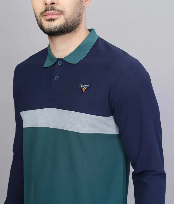 Men Colorblock Slim Fit Polo T-shirt with MATPIQ