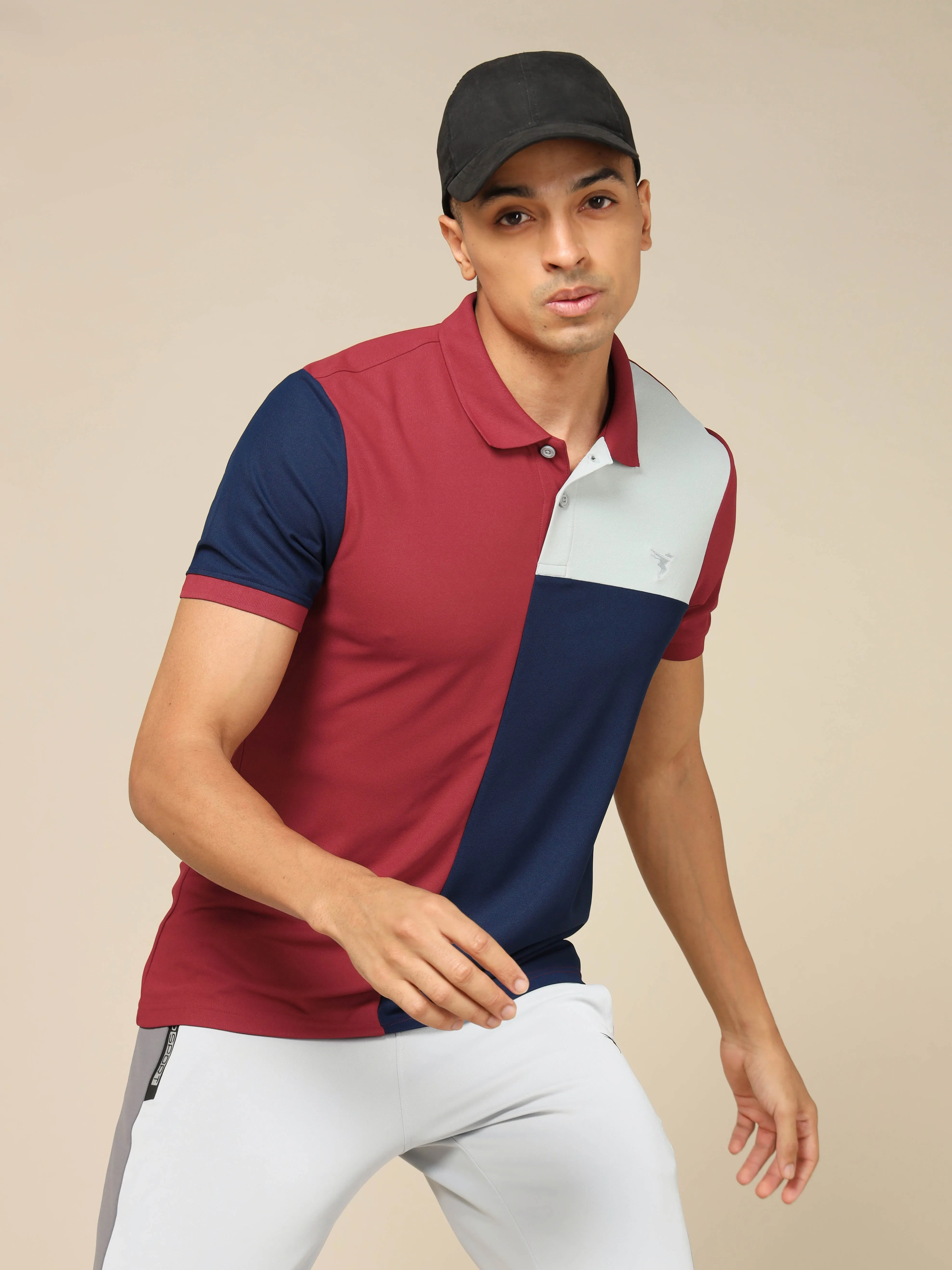 Men Colorblock Slim Fit Polo T-shirt with TECHNO COOL 