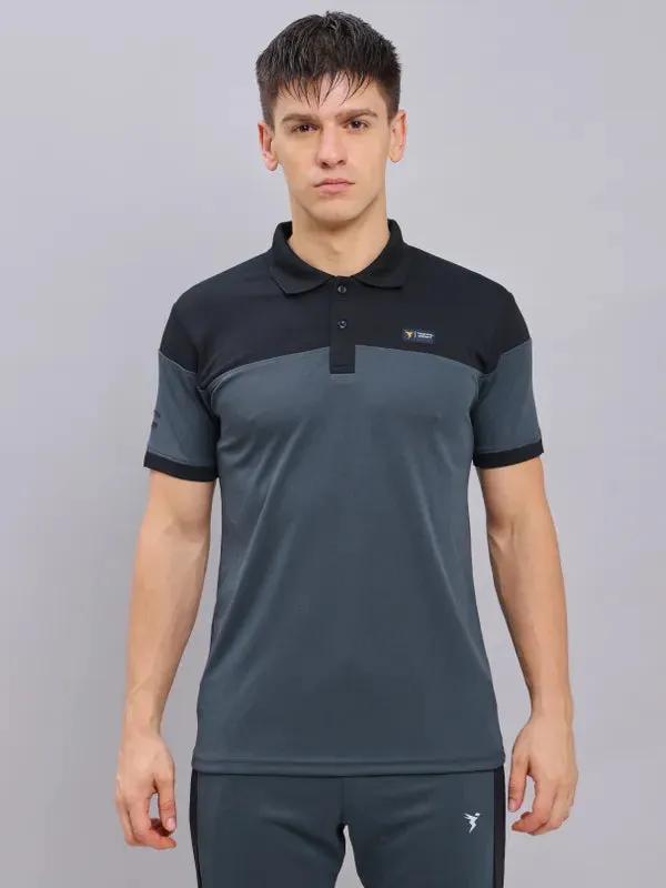 Men Colorblock Slim Fit Polo T-shirt with TECHNO DRY