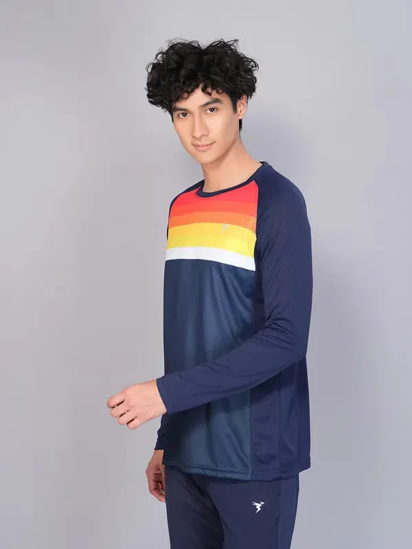 Men Geometric Slim Fit Crew Neck T-shirt with TECHNO COOL