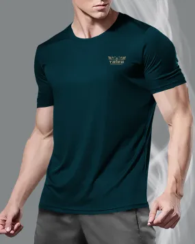 Men Polyester DarkGreen Slim Fit Round Neck Plain T-shirt