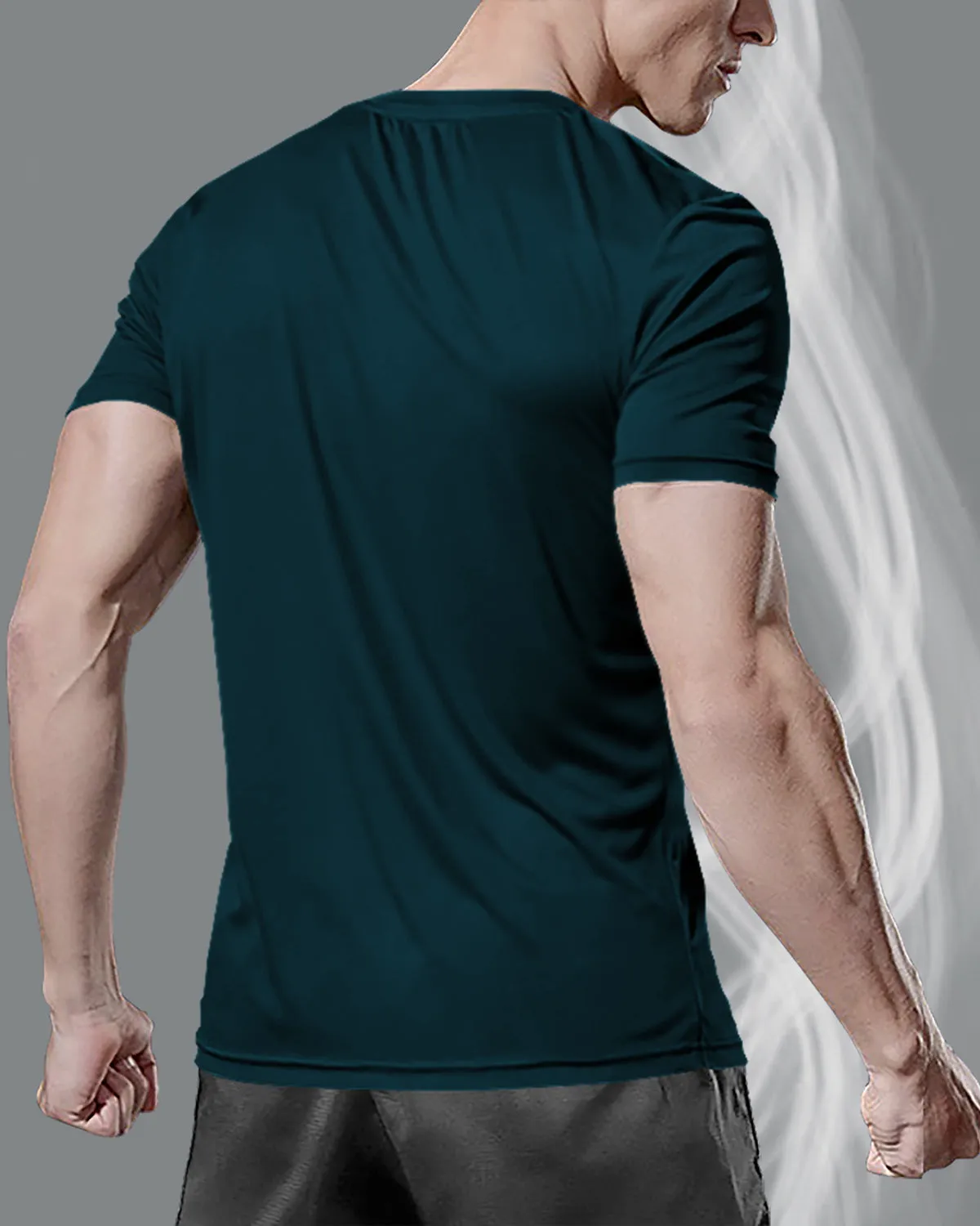 Men Polyester DarkGreen Slim Fit Round Neck Plain T-shirt