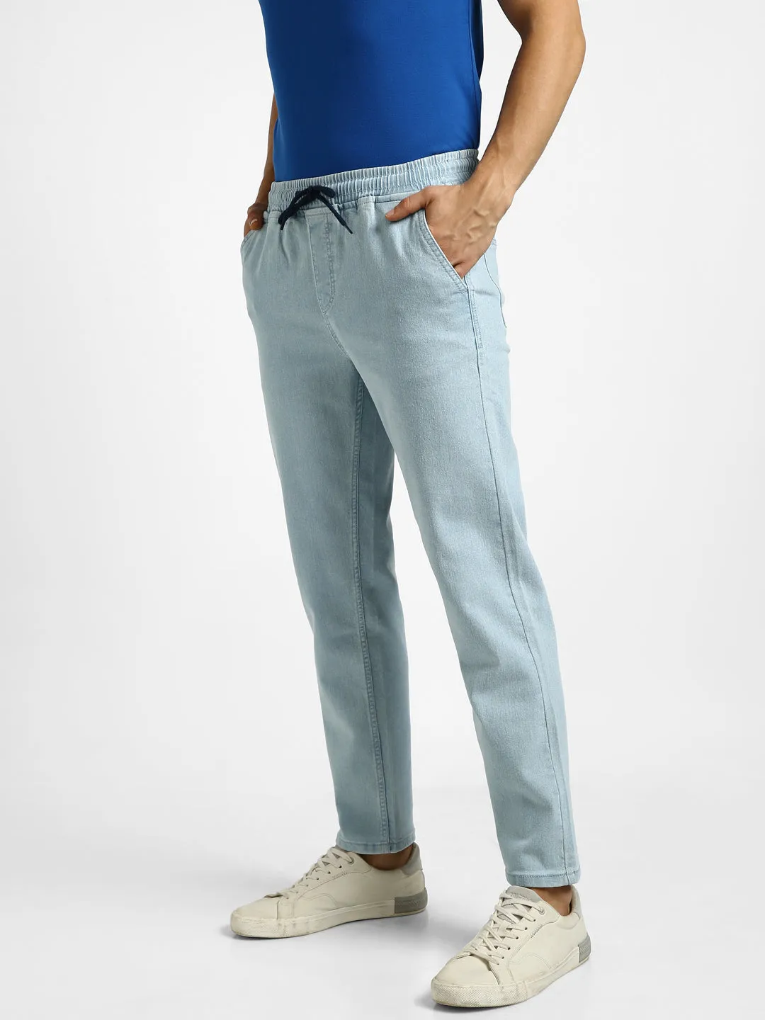 Men's Ice Blue Regular Fit Washed Jogger Jeans Stretchable