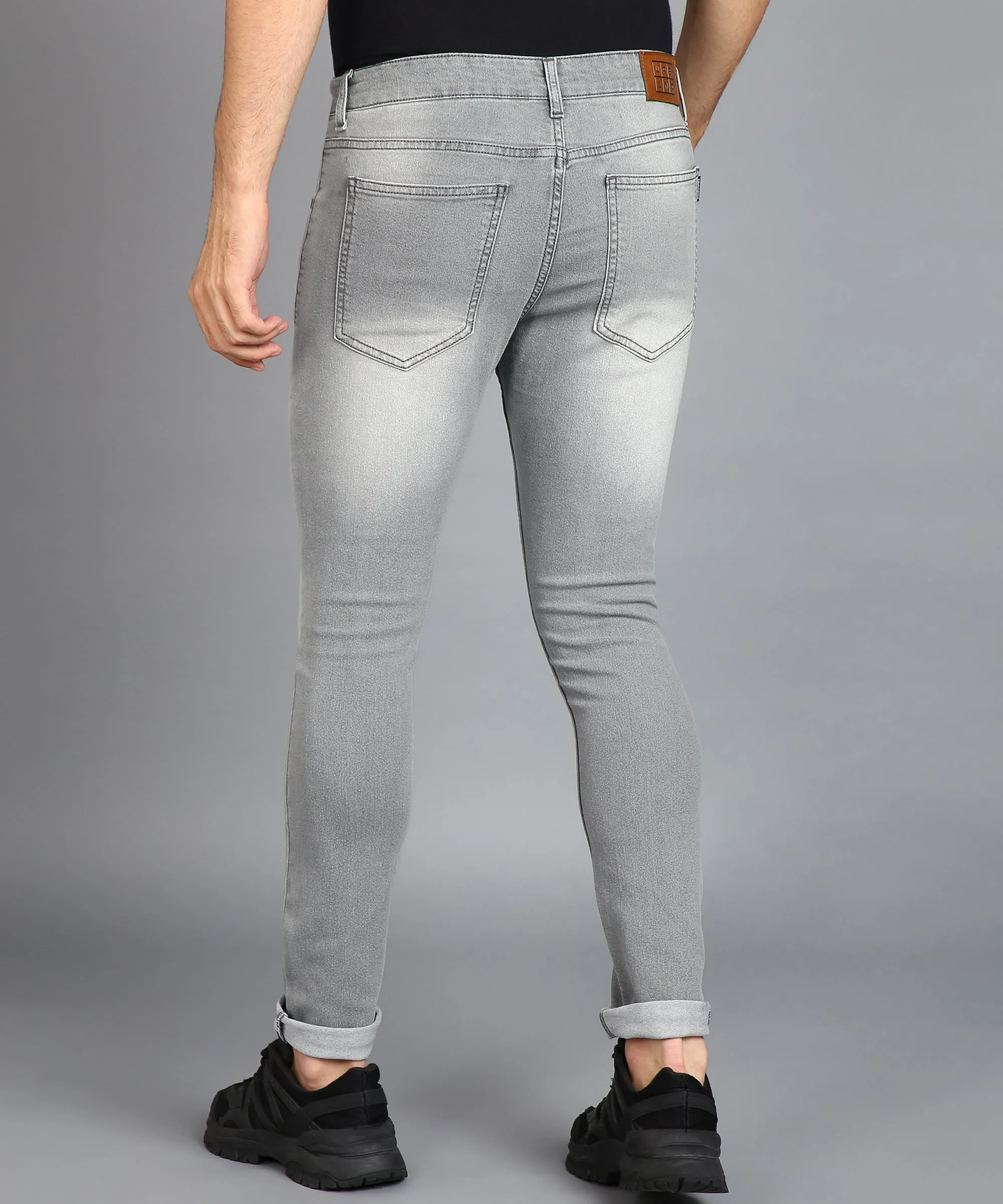 Men's Ice Grey Regular Fit Washed Jeans Stretchable