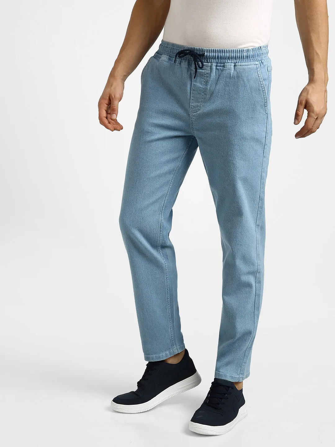 Men's Light Blue Regular Fit Washed Jogger Jeans Stretchable