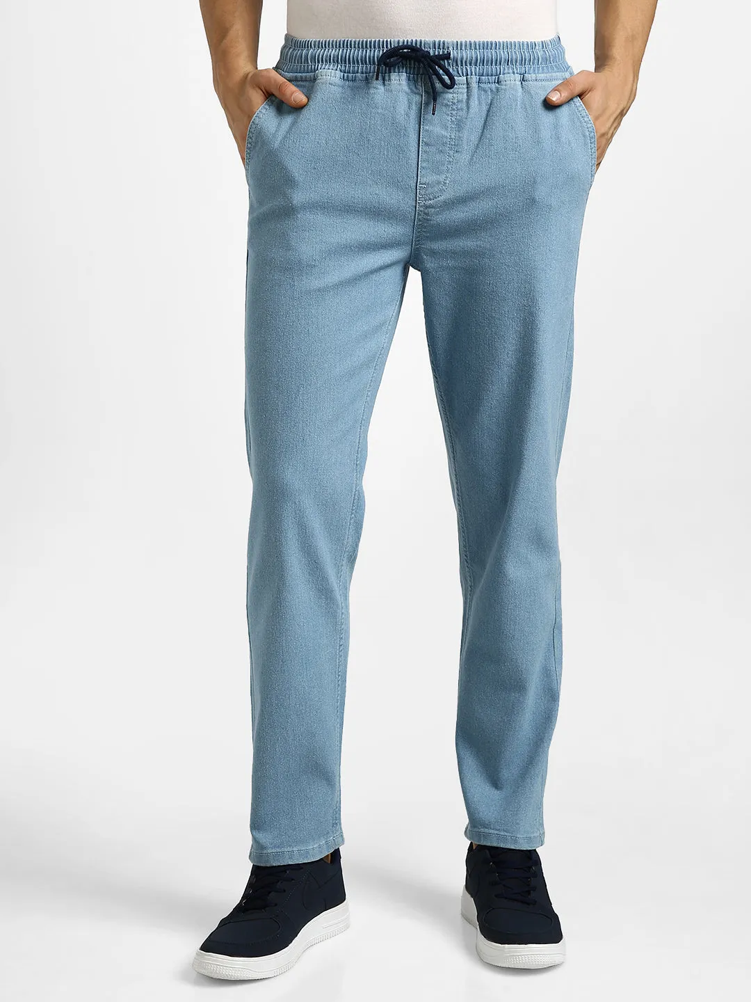 Men's Light Blue Regular Fit Washed Jogger Jeans Stretchable