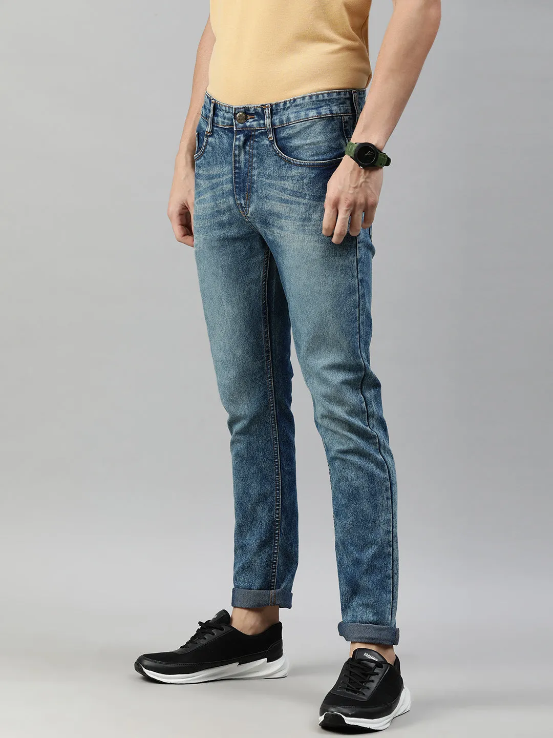 Men's Midnight Blue Slim Fit Washed Jeans Stretchable