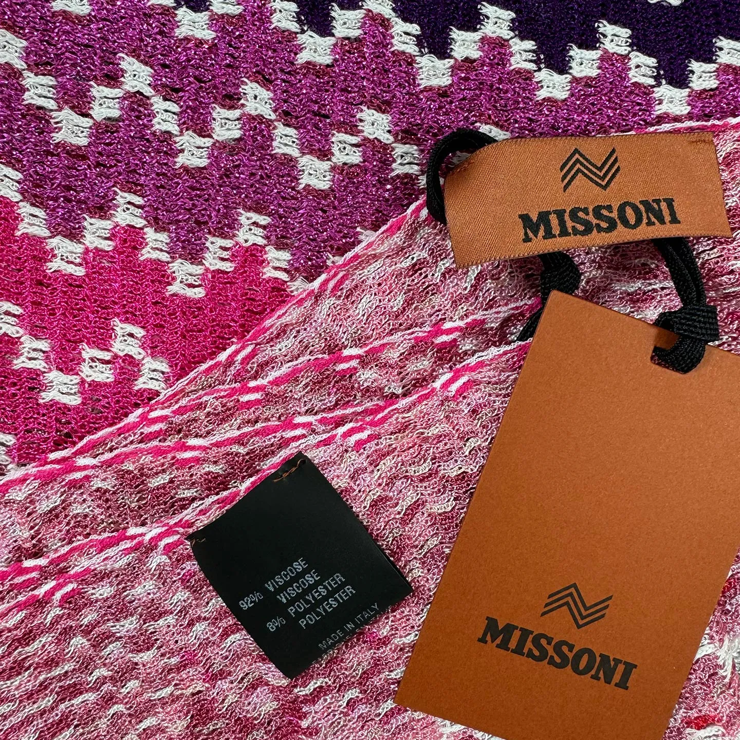 Missoni Scarf Pink White Cranberry Zigzag Pattern - Women Designer Shawl SALE