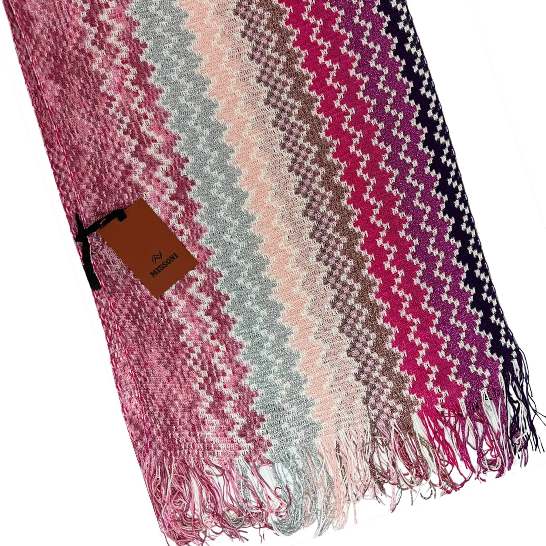 Missoni Scarf Pink White Cranberry Zigzag Pattern - Women Designer Shawl SALE