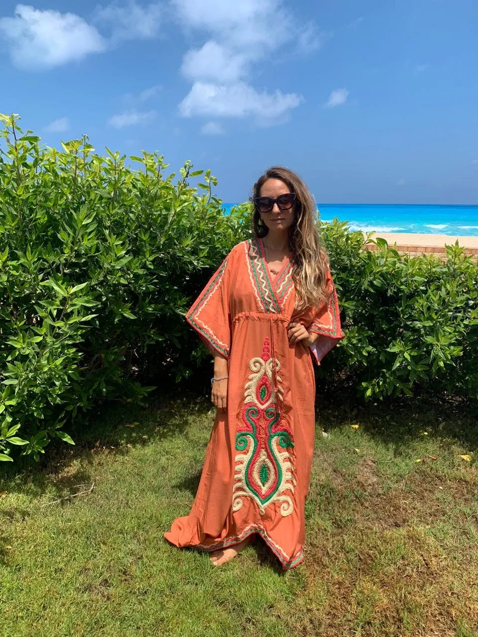 Orange Plus size kaftan dress, cotton Kaftan dress, Unique embroidered kaftan, women kaftans, caftans for women, caftans, summer kaftans