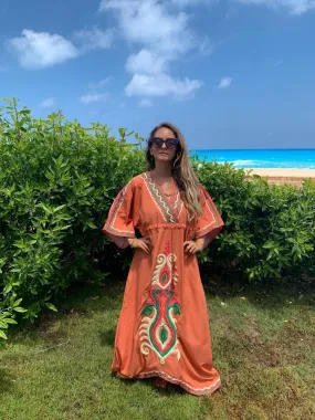 Orange Plus size kaftan dress, cotton Kaftan dress, Unique embroidered kaftan, women kaftans, caftans for women, caftans, summer kaftans