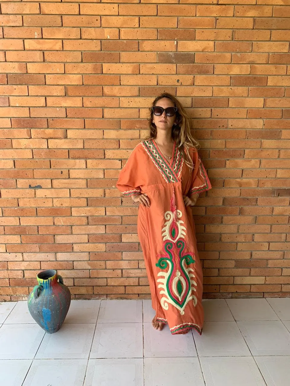 Orange Plus size kaftan dress, cotton Kaftan dress, Unique embroidered kaftan, women kaftans, caftans for women, caftans, summer kaftans