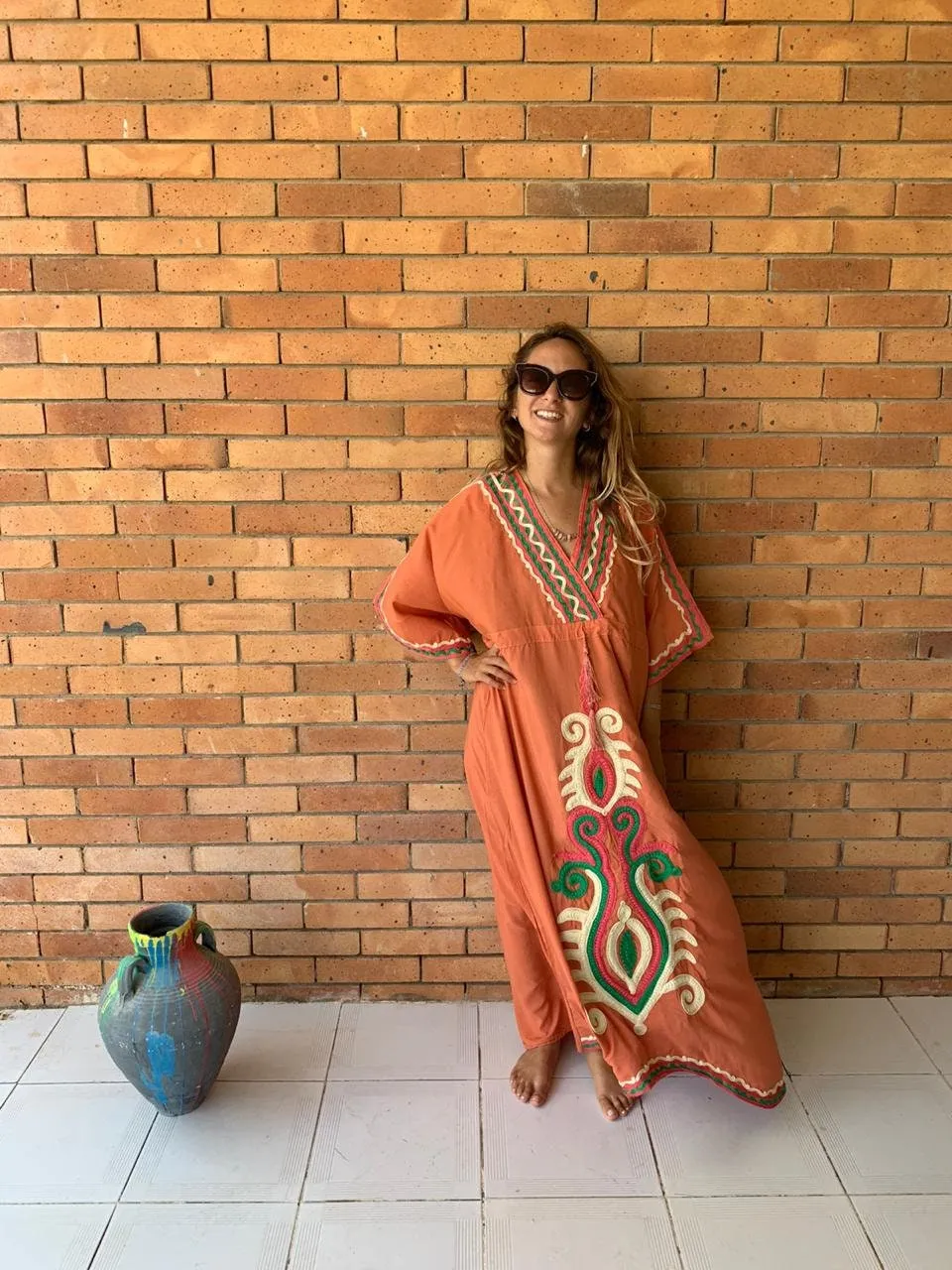 Orange Plus size kaftan dress, cotton Kaftan dress, Unique embroidered kaftan, women kaftans, caftans for women, caftans, summer kaftans