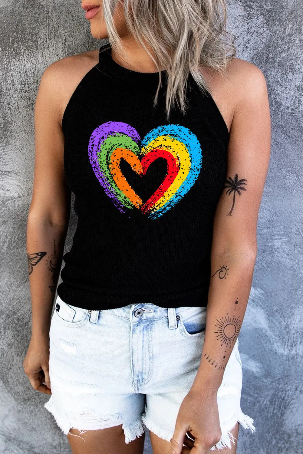 Pride Shirt Women Rainbow Summer Sleeveless Shirt Vest Top Heart Print Tank Top