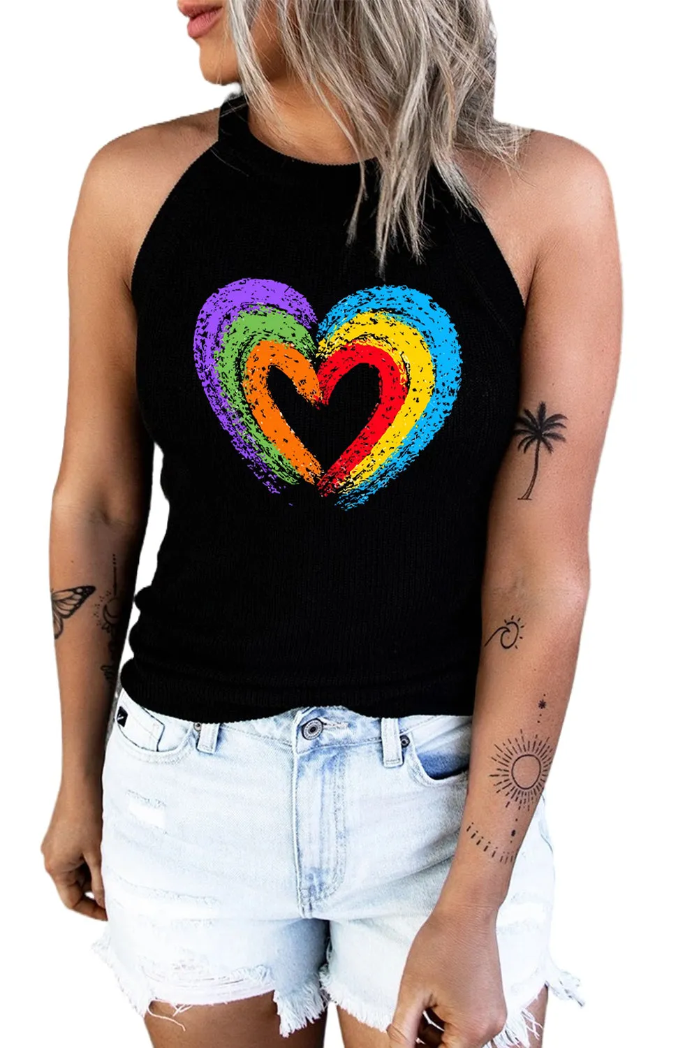 Pride Shirt Women Rainbow Summer Sleeveless Shirt Vest Top Heart Print Tank Top