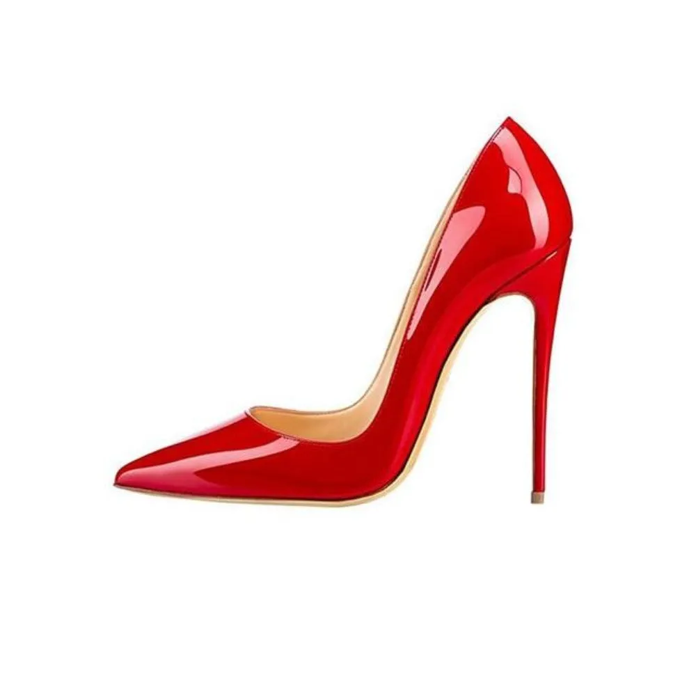 Red Pointed Toe Leather High Thin Heels Pumps