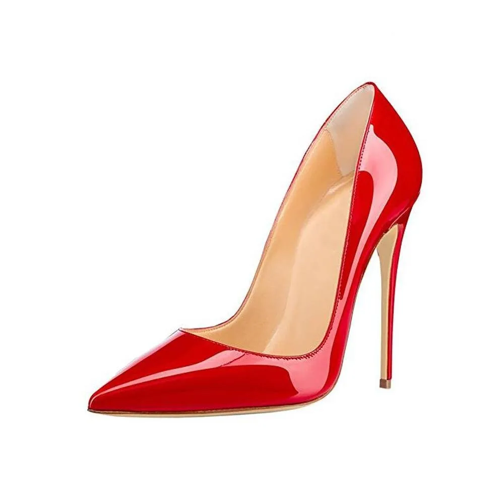 Red Pointed Toe Leather High Thin Heels Pumps