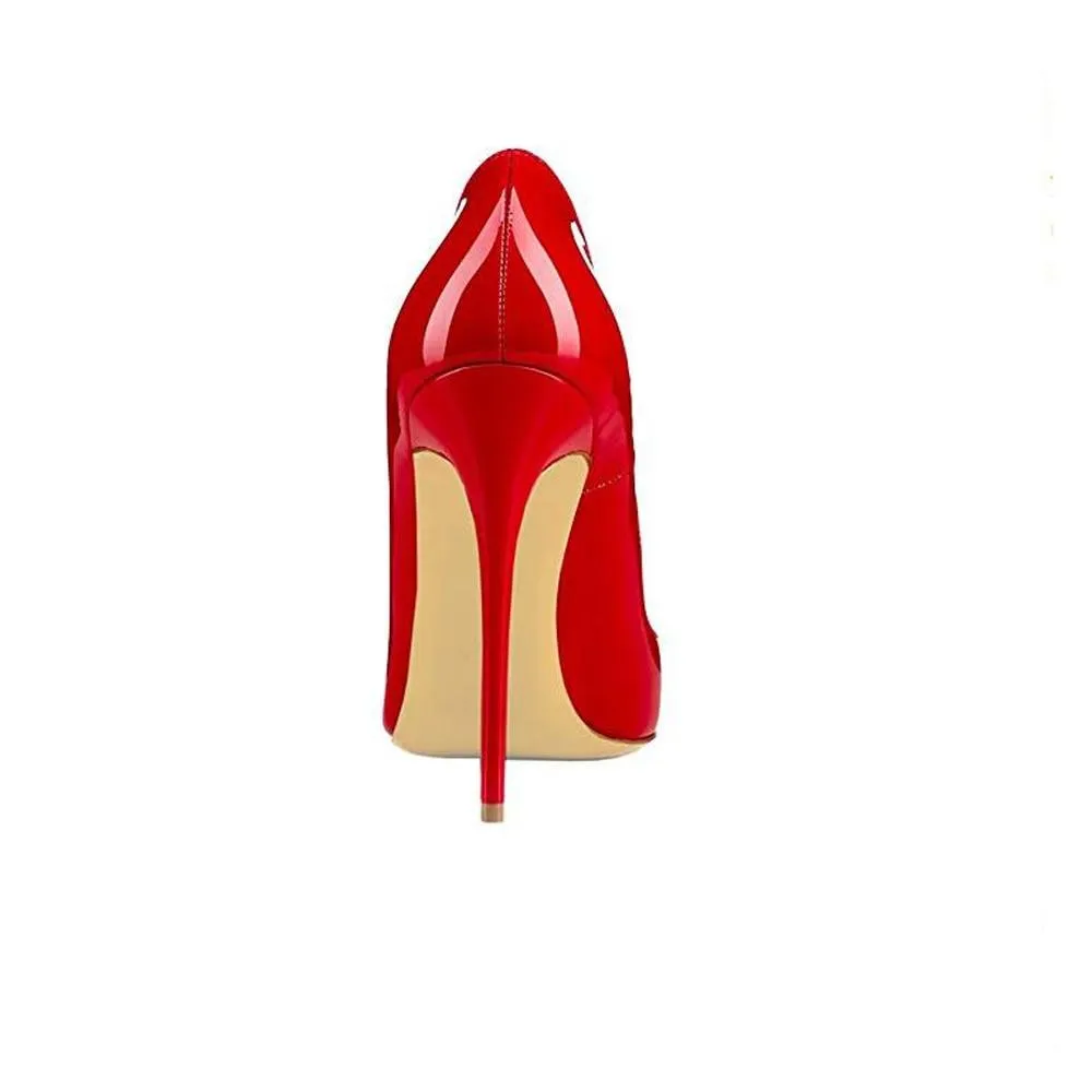 Red Pointed Toe Leather High Thin Heels Pumps