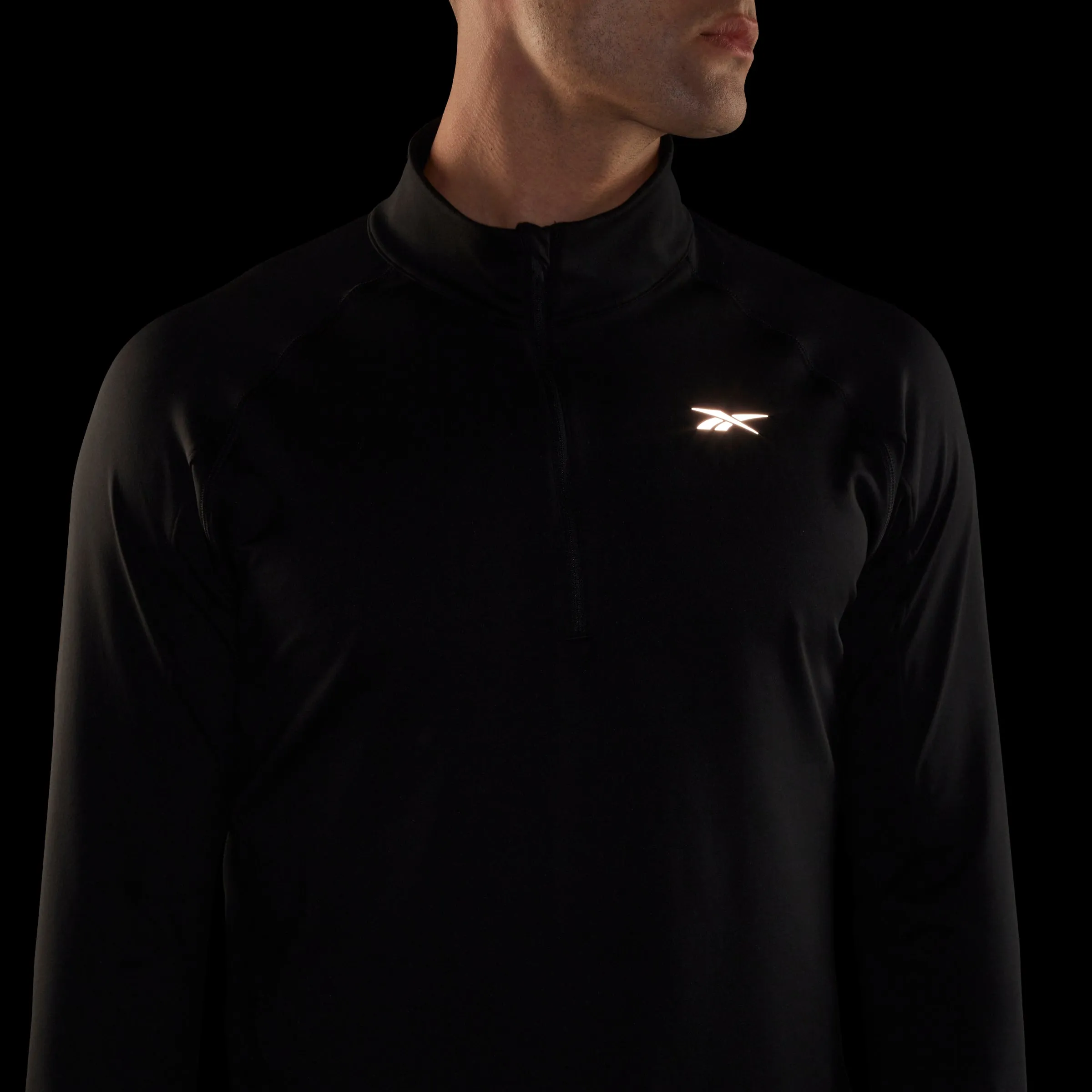 Reebok Apparel Men Running Quarter-Zip Long-Sleeve Top Black