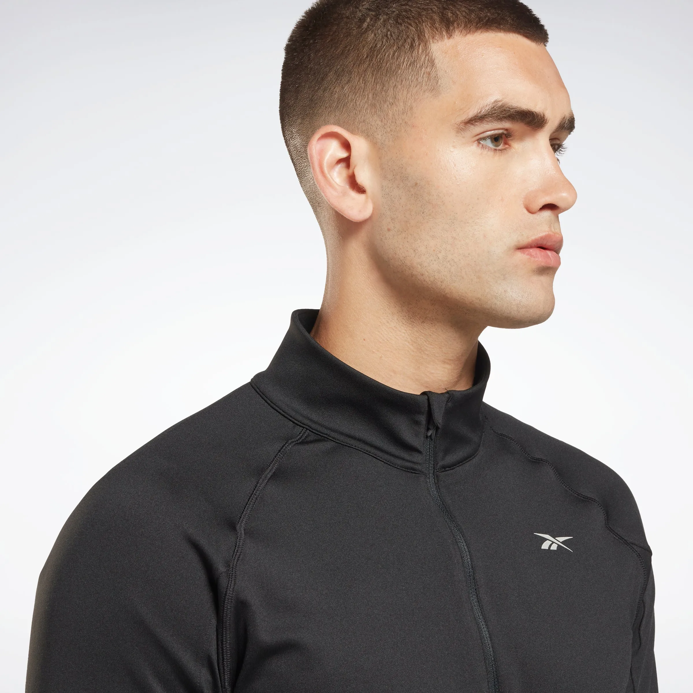 Reebok Apparel Men Running Quarter-Zip Long-Sleeve Top Black