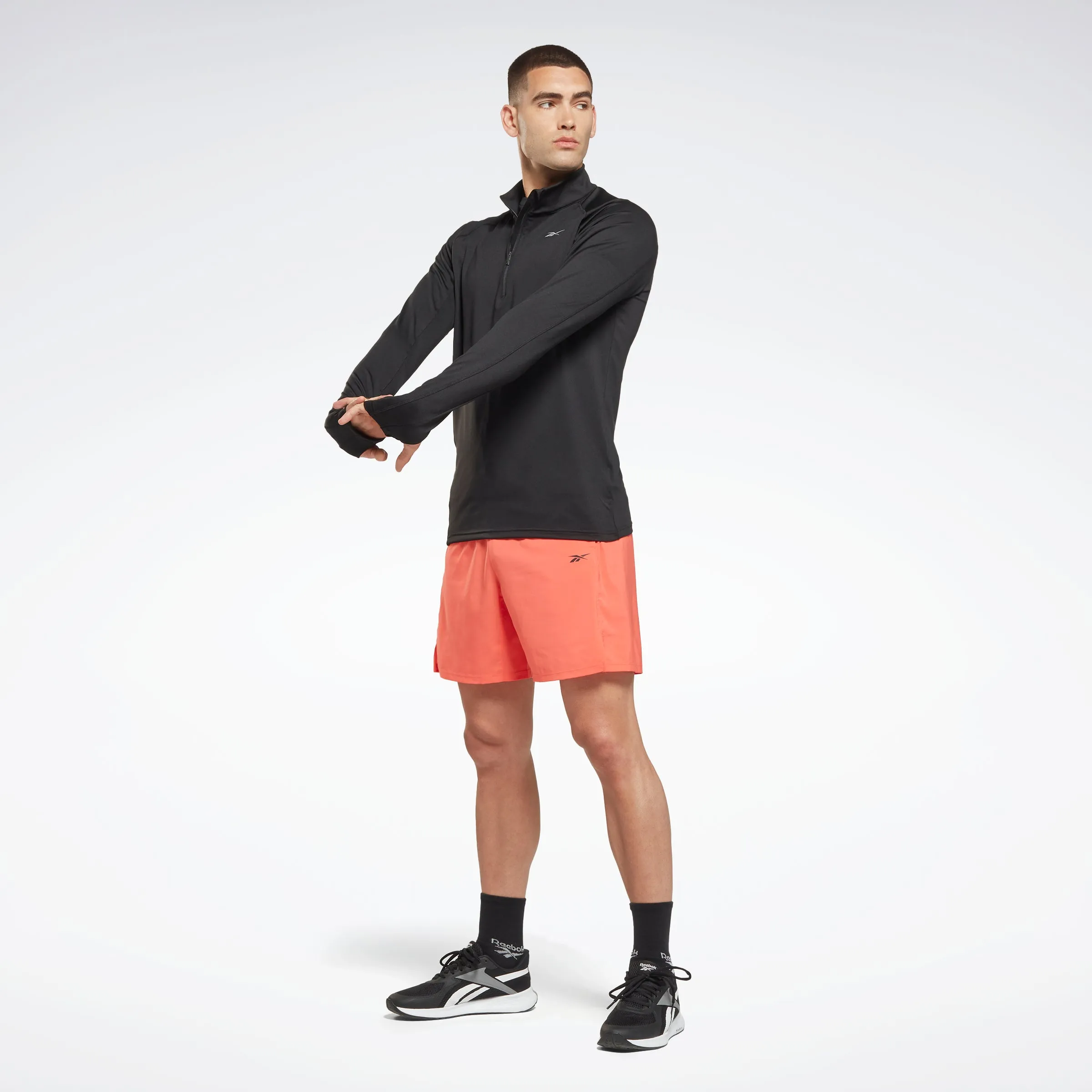 Reebok Apparel Men Running Quarter-Zip Long-Sleeve Top Black