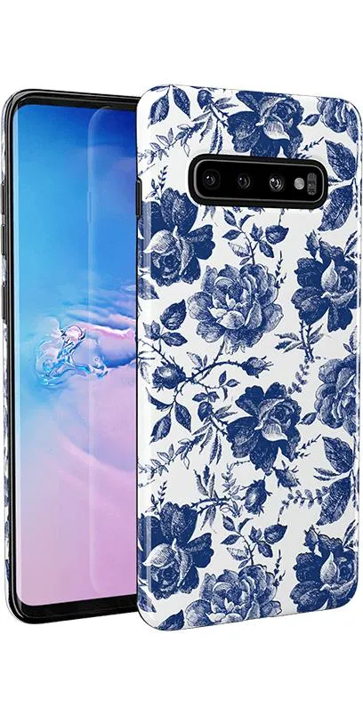 Rose to Fame | Blue & White Rose Floral Samsung Case