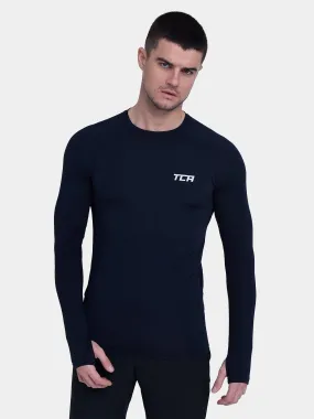 Stamina Long Sleeve Crew Neck Running Top For Men With Thumbholes & Back Zip Pocket