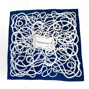 Tiffany & Co. Pearls Ribbon Silk Scarf in Dark Blue 34" x 34"