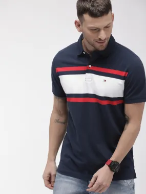 Tommy Hilfiger Men Navy Blue & White Slim Fit T-shirt