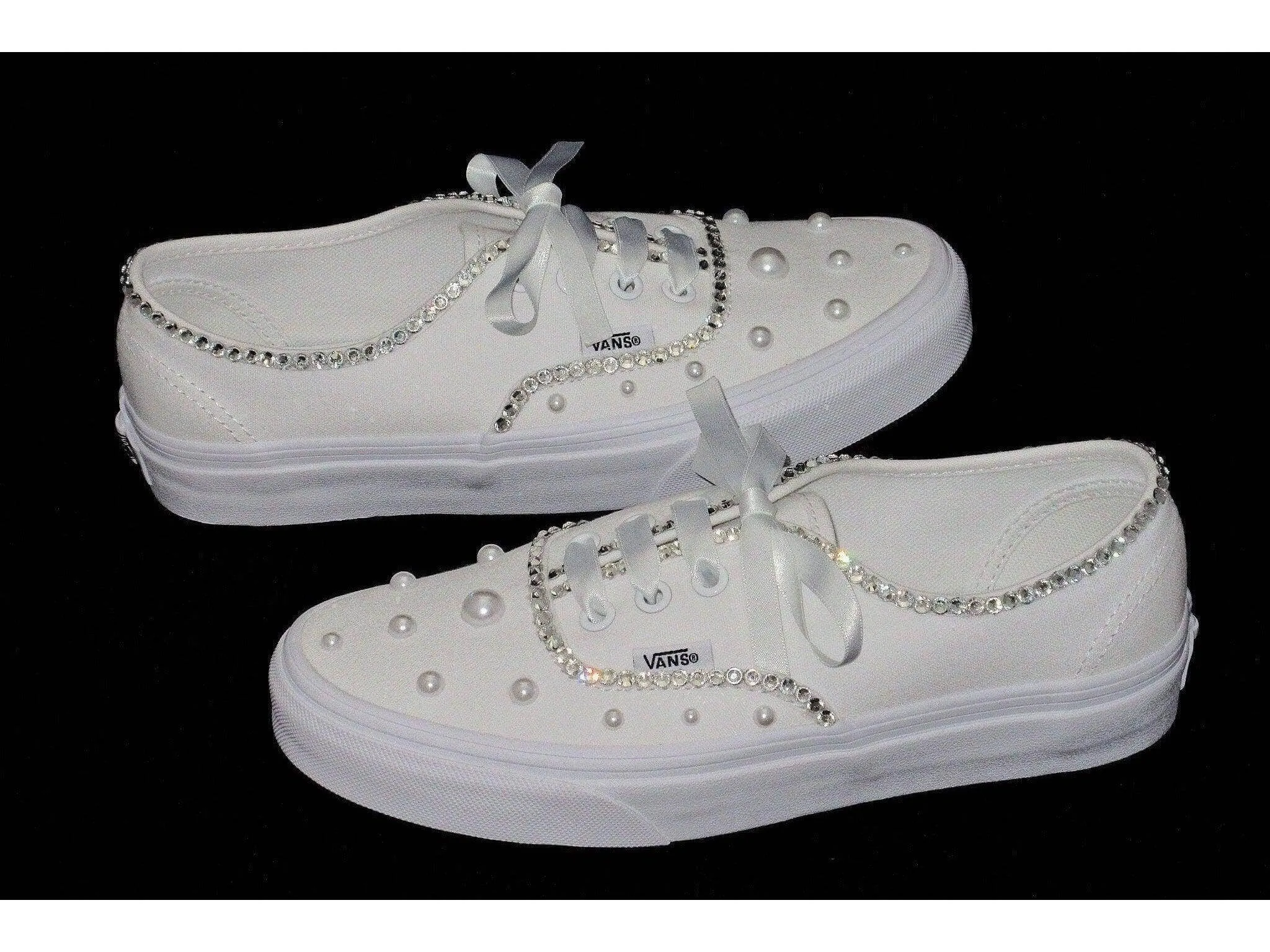 Wedding Bridal Custom Crystal & Pearl Vans, Bride Shoes, Wedding sneakers, Vans Authentic