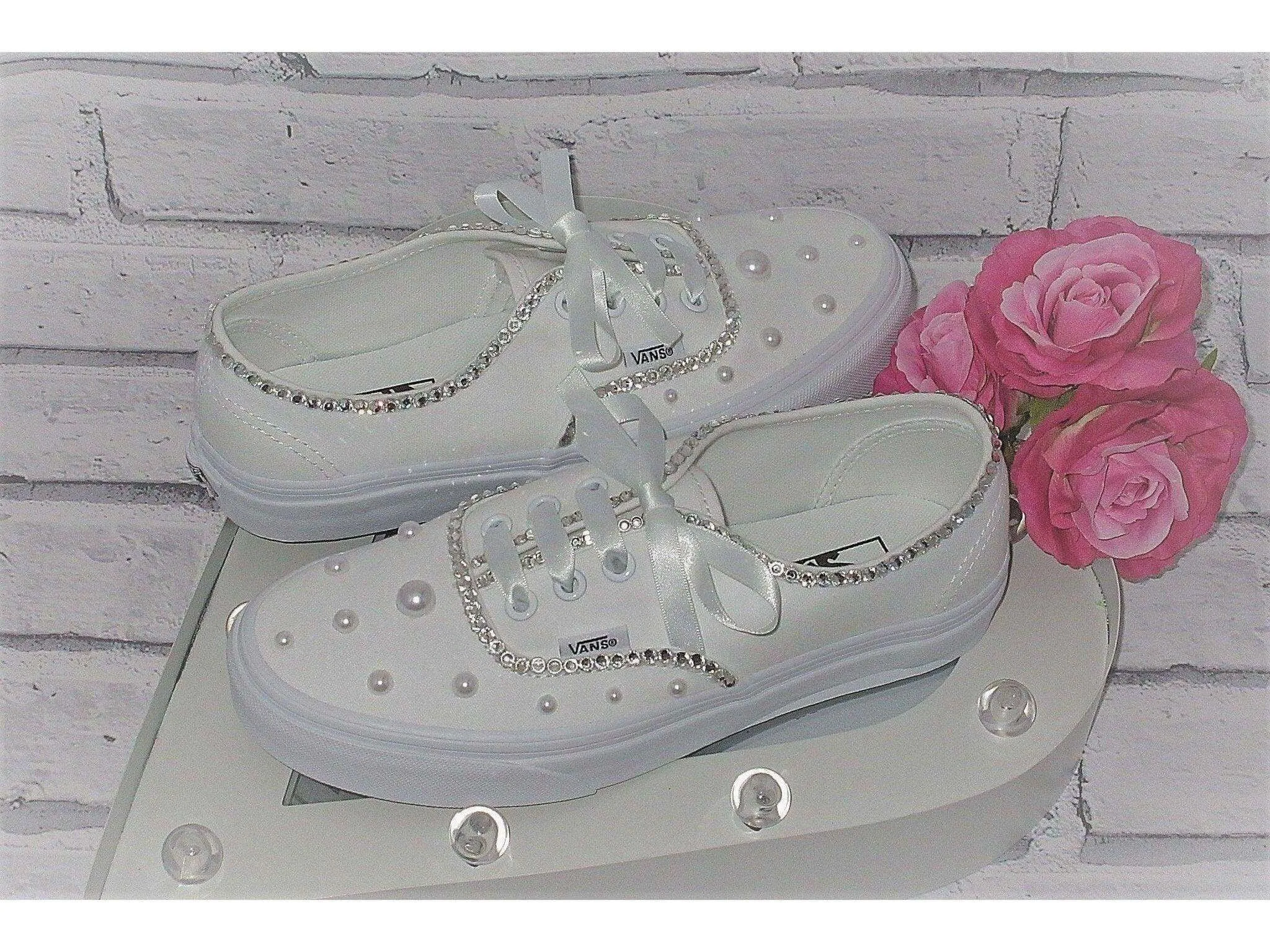 Wedding Bridal Custom Crystal & Pearl Vans, Bride Shoes, Wedding sneakers, Vans Authentic