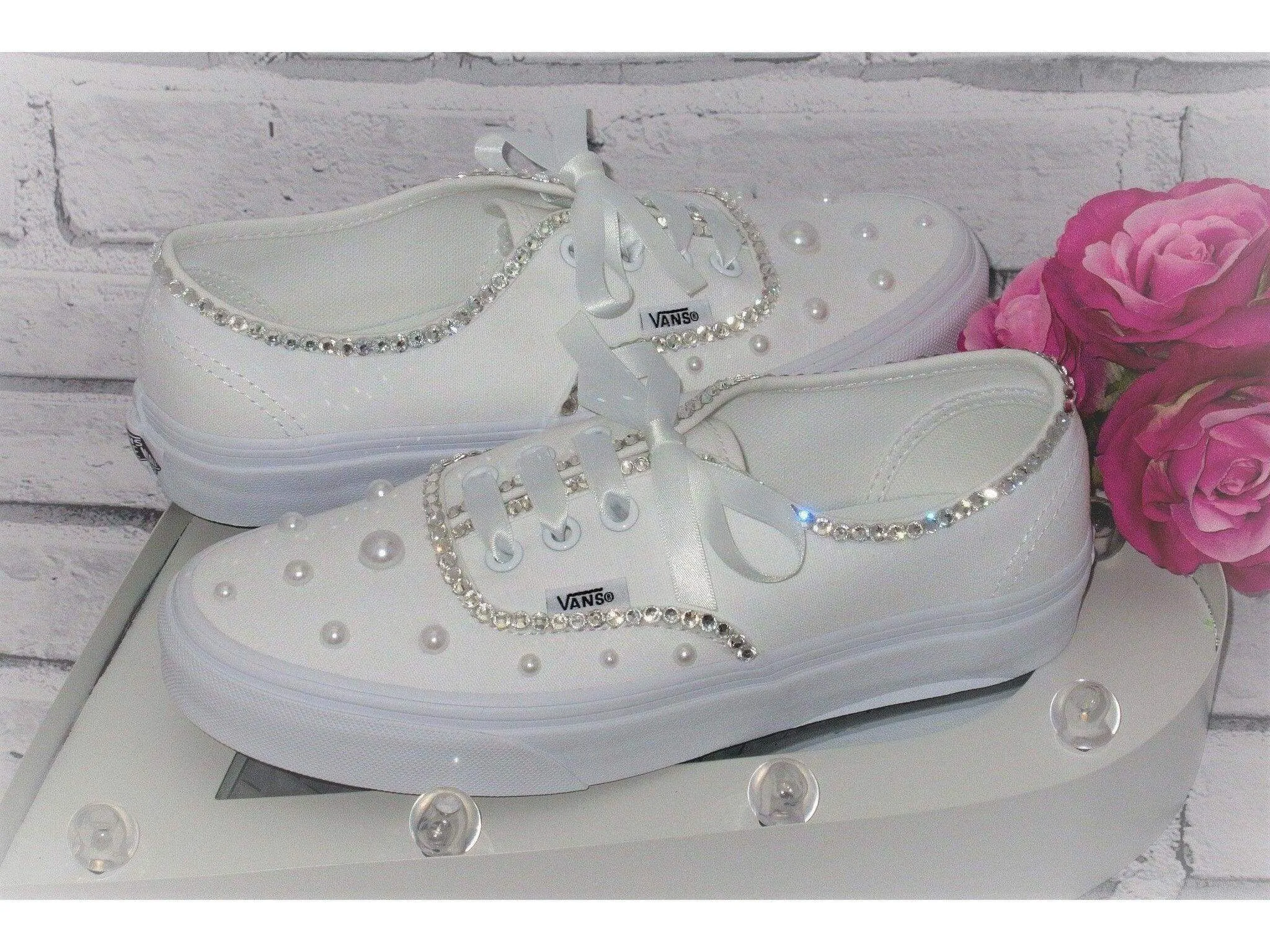 Wedding Bridal Custom Crystal & Pearl Vans, Bride Shoes, Wedding sneakers, Vans Authentic