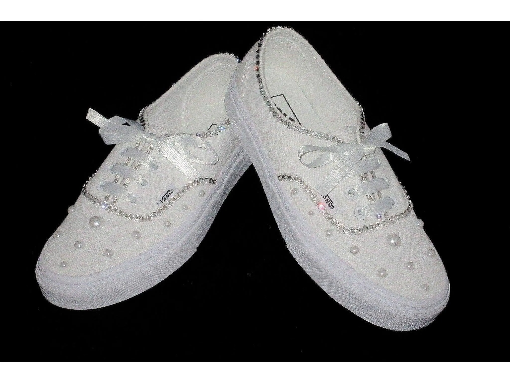 Wedding Bridal Custom Crystal & Pearl Vans, Bride Shoes, Wedding sneakers, Vans Authentic