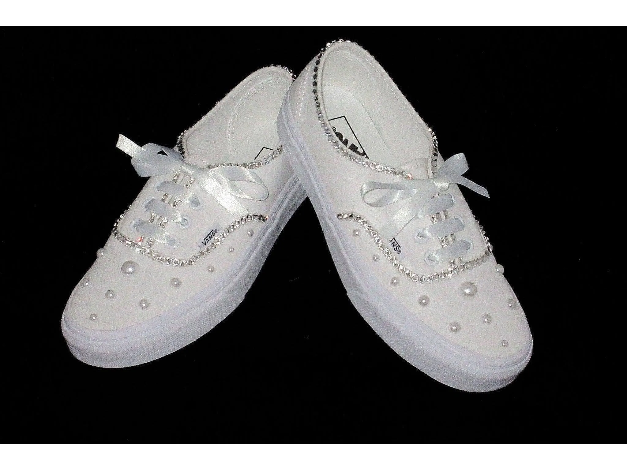 Wedding Bridal Custom Crystal & Pearl Vans, Bride Shoes, Wedding sneakers, Vans Authentic